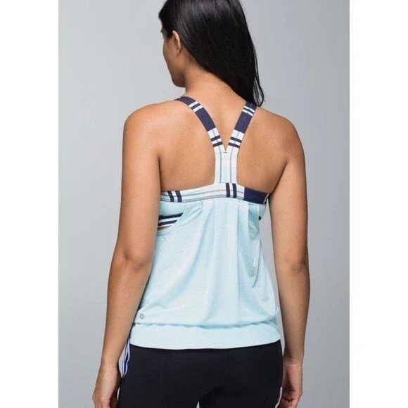 Lululemon Rest Less TankHeathered Aquamarine / Groovy Stripe Cadet Blue W1D64S - Picture 3 of 11